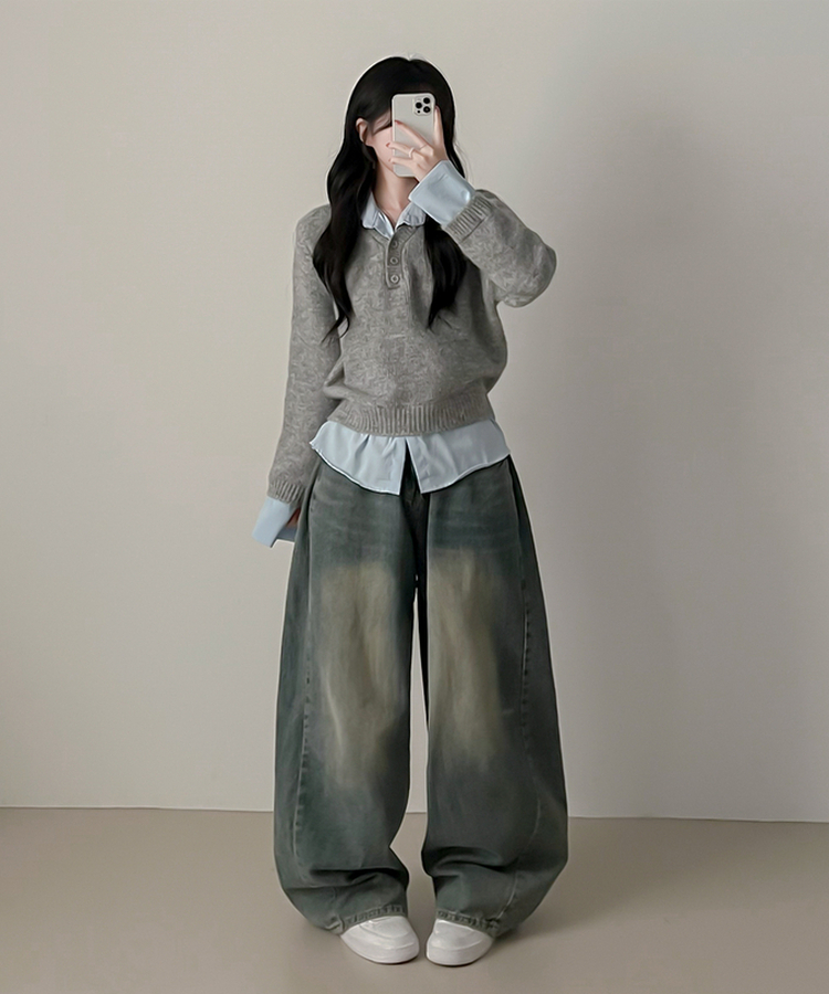 ワンレイヤードシャツニット GREY