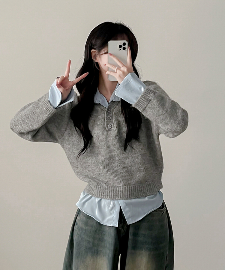 ワンレイヤードシャツニット GREY