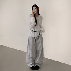 【起毛】ヒーティングサイドピンタックトレーニングパンツ MELANGE WHITE