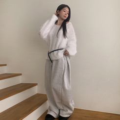 【起毛】ヒーティングサイドピンタックトレーニングパンツ MELANGE WHITE