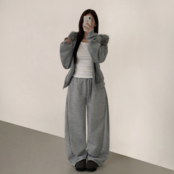 【起毛】ヒーティングサイドピンタックトレーニングパンツ GREY