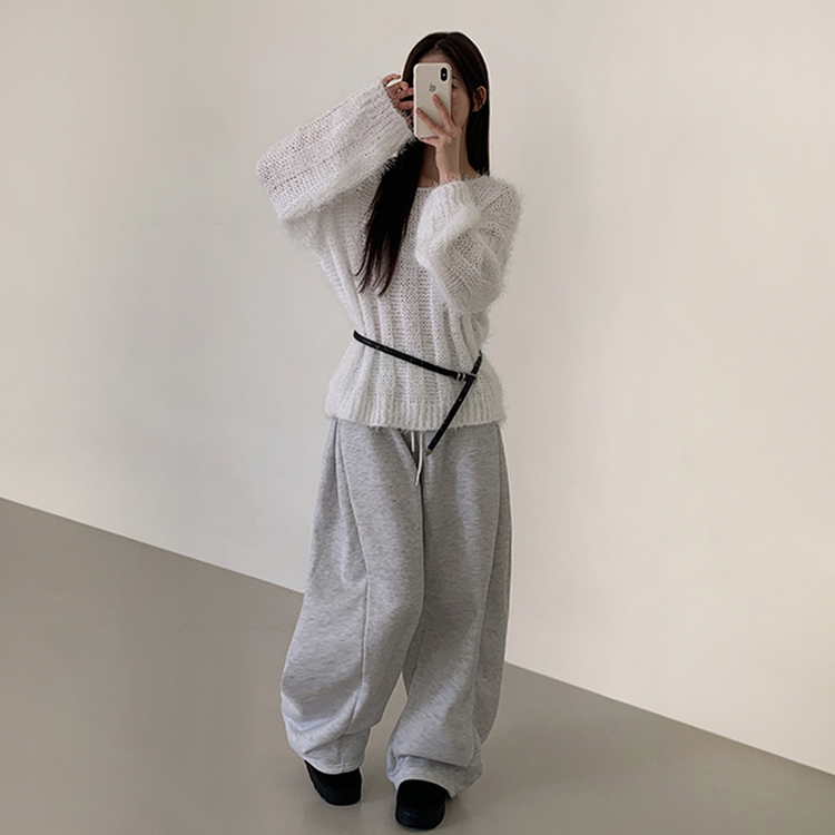 【起毛】ヒーティングサイドピンタックトレーニングパンツ MELANGE WHITE