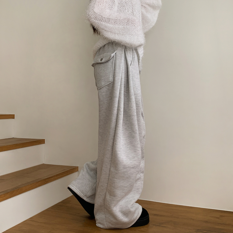 【起毛】ヒーティングサイドピンタックトレーニングパンツ MELANGE WHITE