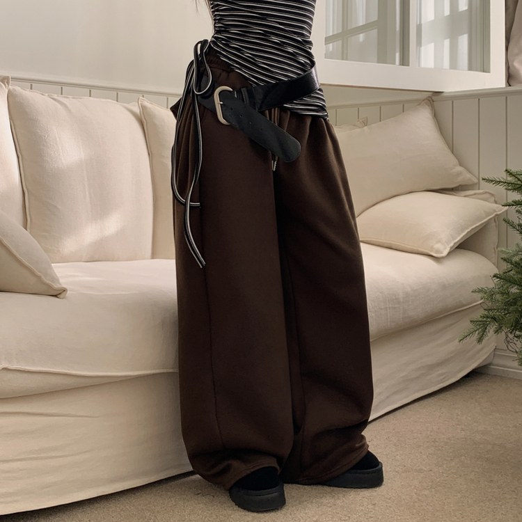 【起毛】ヒーティングサイドピンタックトレーニングパンツ BROWN