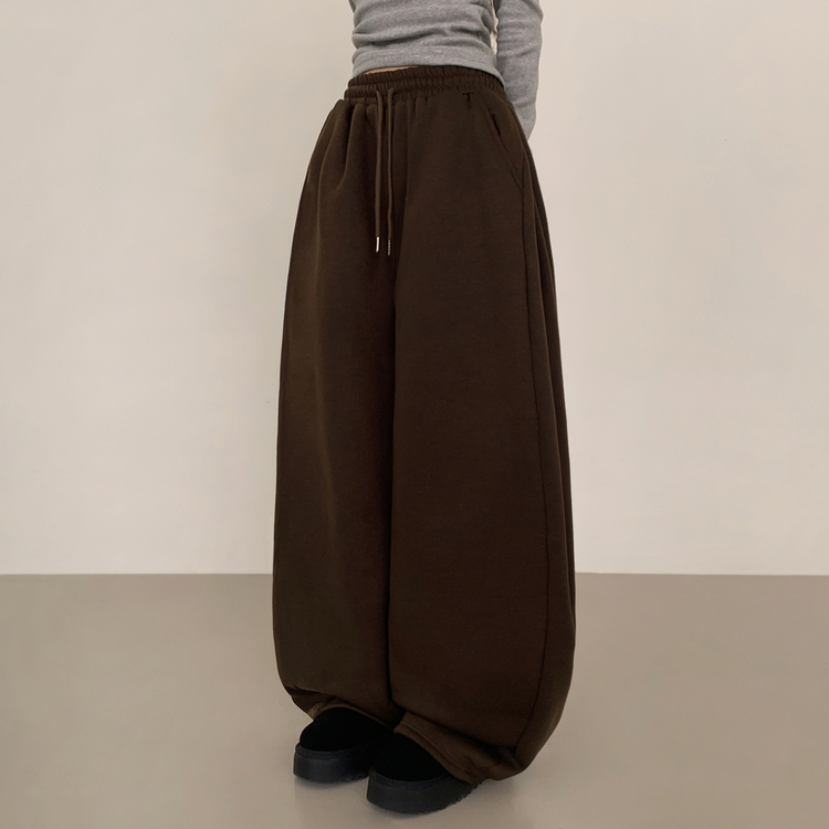 【起毛】ヒーティングサイドピンタックトレーニングパンツ BROWN