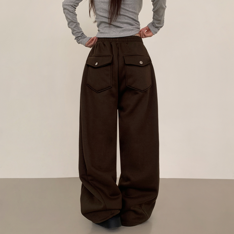 【起毛】ヒーティングサイドピンタックトレーニングパンツ BROWN