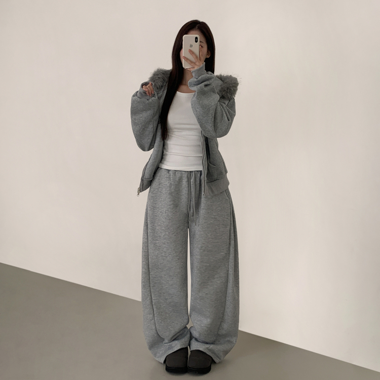 【起毛】ヒーティングサイドピンタックトレーニングパンツ GREY