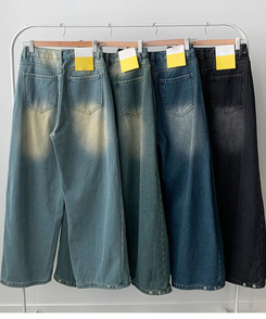 극세사융기모 제드 융기모 사이드핀턱 캣브러쉬 워싱 스냅버튼 조거 와이드 벌룬핏 데님 팬츠