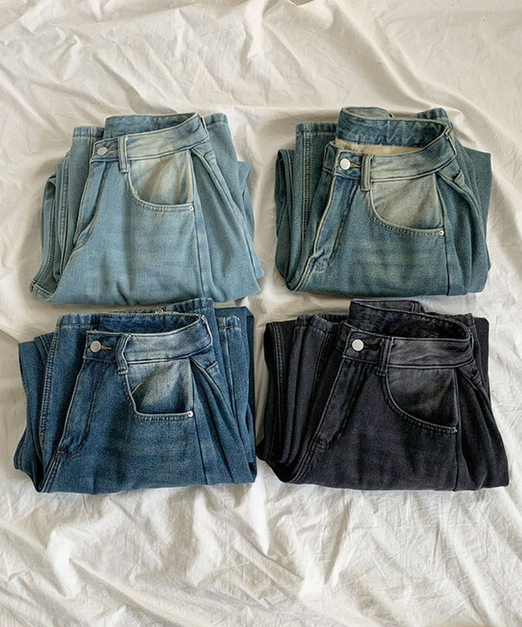 극세사융기모 제드 융기모 사이드핀턱 캣브러쉬 워싱 스냅버튼 조거 와이드 벌룬핏 데님 팬츠