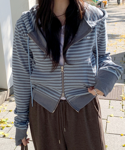 【起毛】ストライプウォーマーフードジャンパー  SOFT BLUE