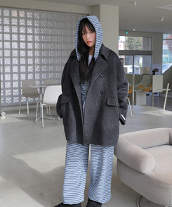 【起毛】ストライプウォーマーフードジャンパー  SOFT BLUE