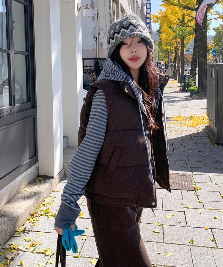 【起毛】ストライプウォーマーフードジャンパー  SOFT BLUE