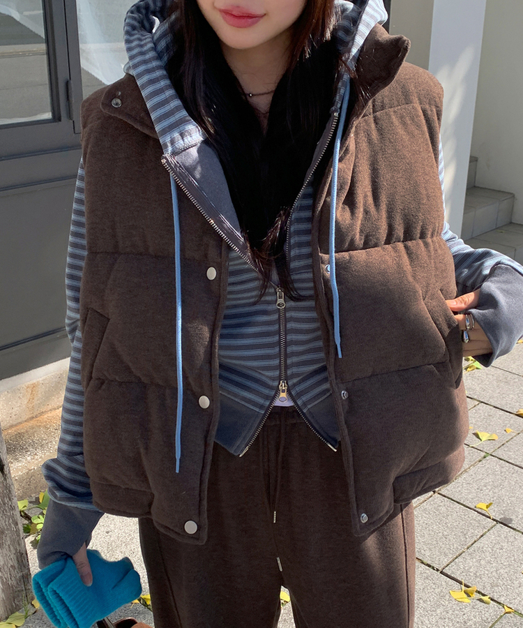 【起毛】ストライプウォーマーフードジャンパー  SOFT BLUE