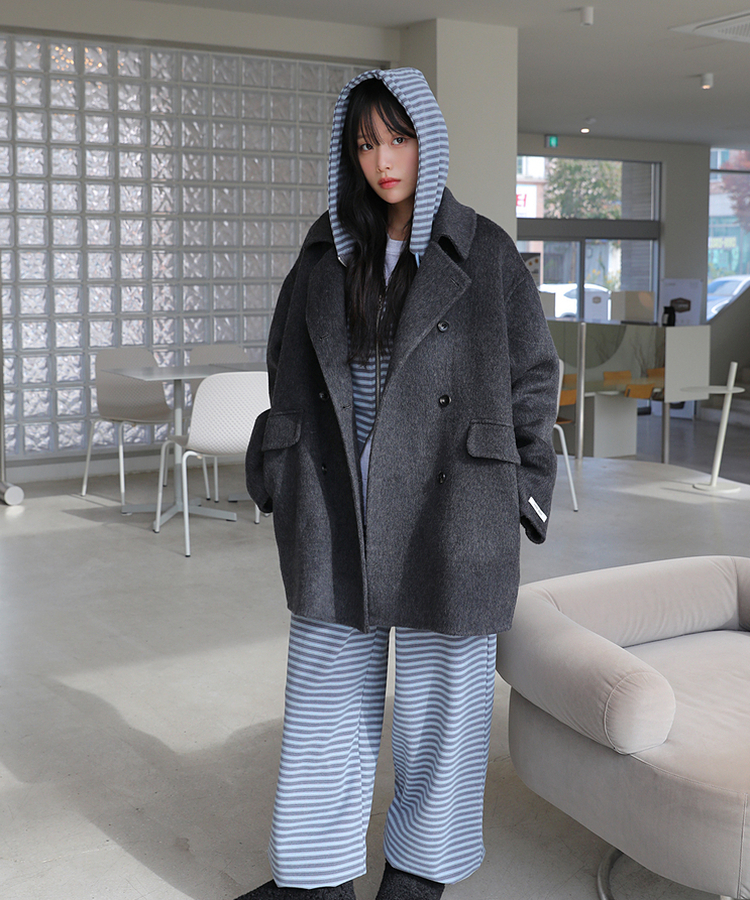 【起毛】ストライプウォーマーフードジャンパー  SOFT BLUE