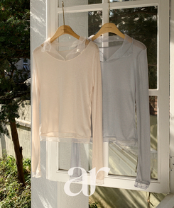 （華奢見えシルエット／伸縮性あり）ヘイラ メッシュカラーロングTシャツ