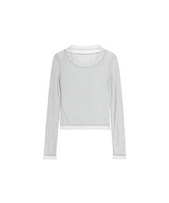 （華奢見えシルエット／伸縮性あり）ヘイラ メッシュカラーロングTシャツ