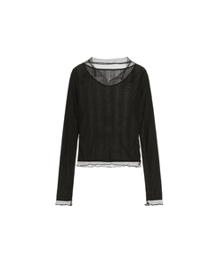 （華奢見えシルエット／伸縮性あり）ヘイラ メッシュカラーロングTシャツ