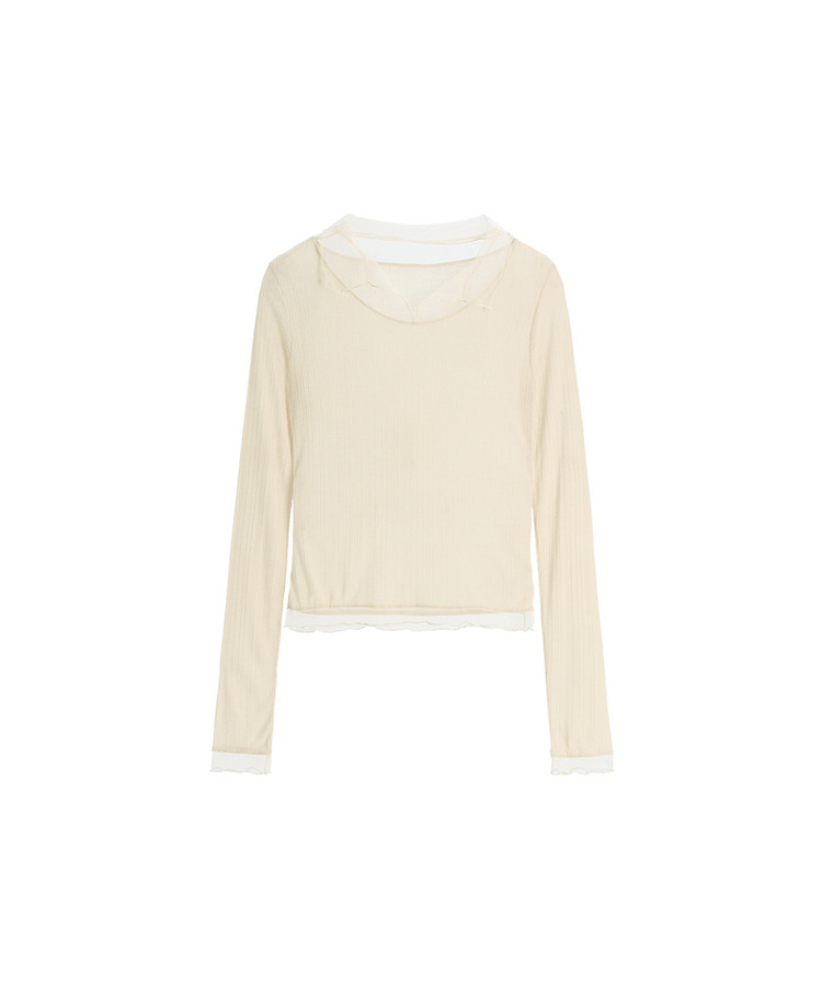 （華奢見えシルエット／伸縮性あり）ヘイラ メッシュカラーロングTシャツ