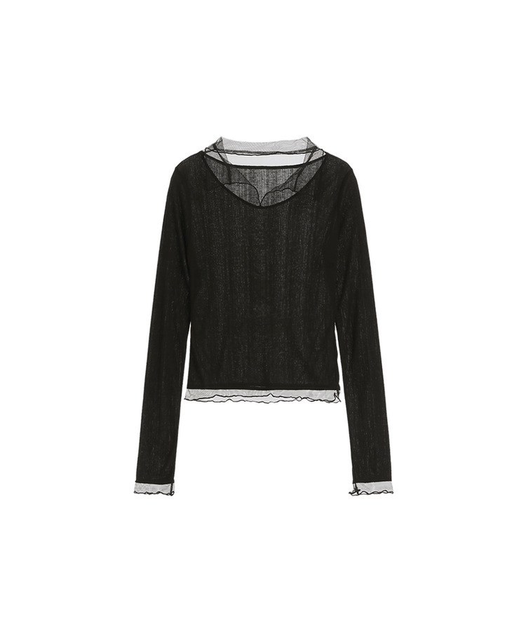 （華奢見えシルエット／伸縮性あり）ヘイラ メッシュカラーロングTシャツ