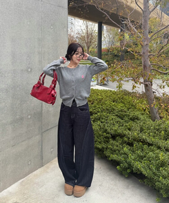 【❤️MADE】 刺繍ラウンドネックカーディガン GRAY