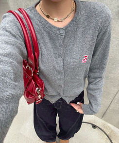 【❤️MADE】 刺繍ラウンドネックカーディガン GRAY