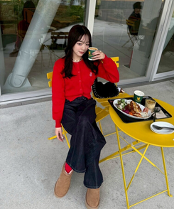 【❤️MADE】 刺繍ラウンドネックカーディガン RED