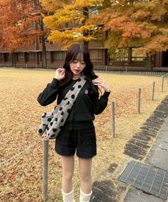 【❤️MADE】 刺繍ラウンドネックカーディガン BLACK