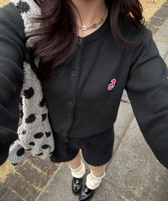 【❤️MADE】 刺繍ラウンドネックカーディガン BLACK