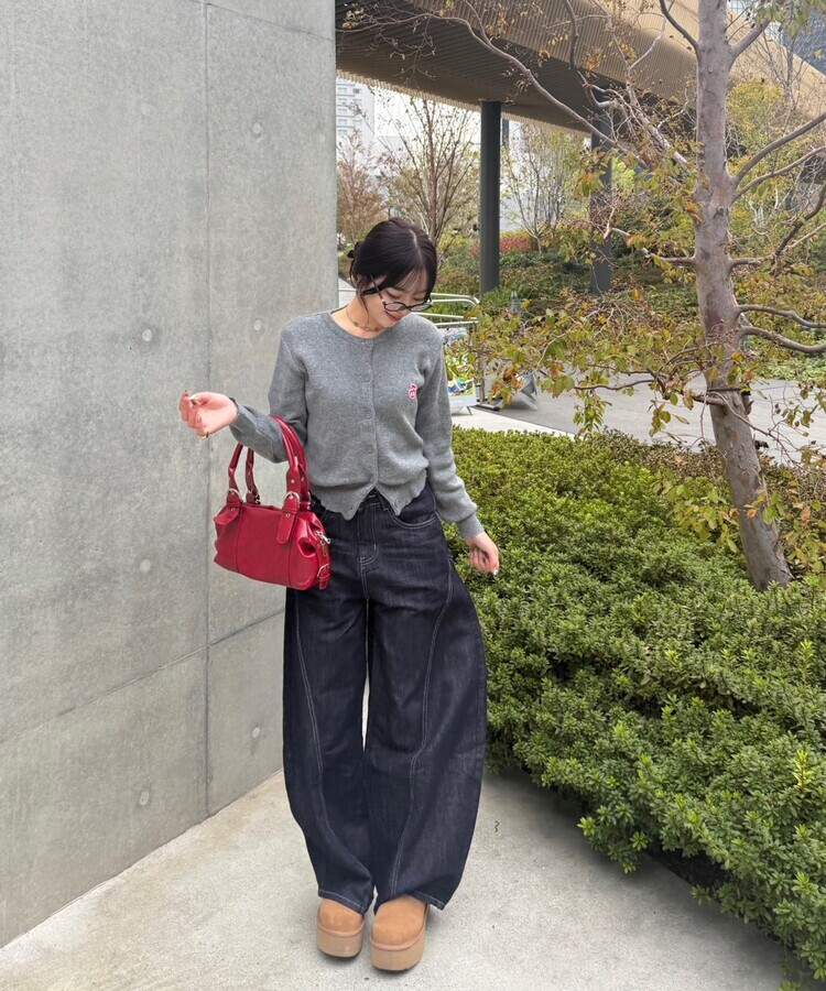 【❤️MADE】 刺繍ラウンドネックカーディガン GRAY