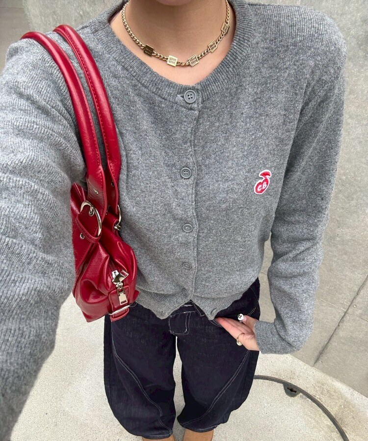 【❤️MADE】 刺繍ラウンドネックカーディガン GRAY