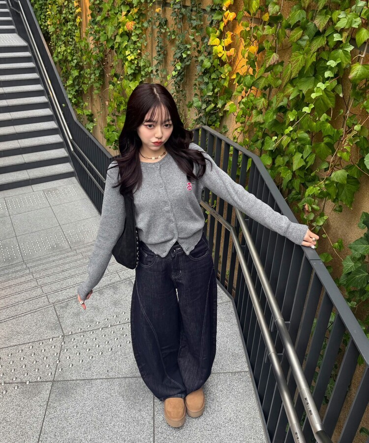 【❤️MADE】 刺繍ラウンドネックカーディガン GRAY