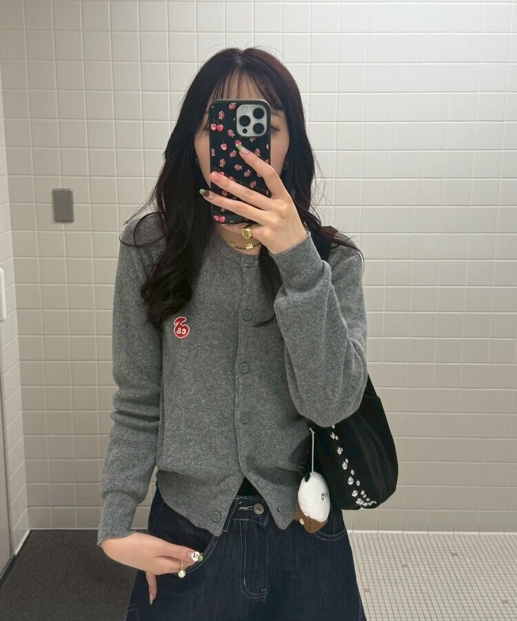 【❤️MADE】 刺繍ラウンドネックカーディガン GRAY