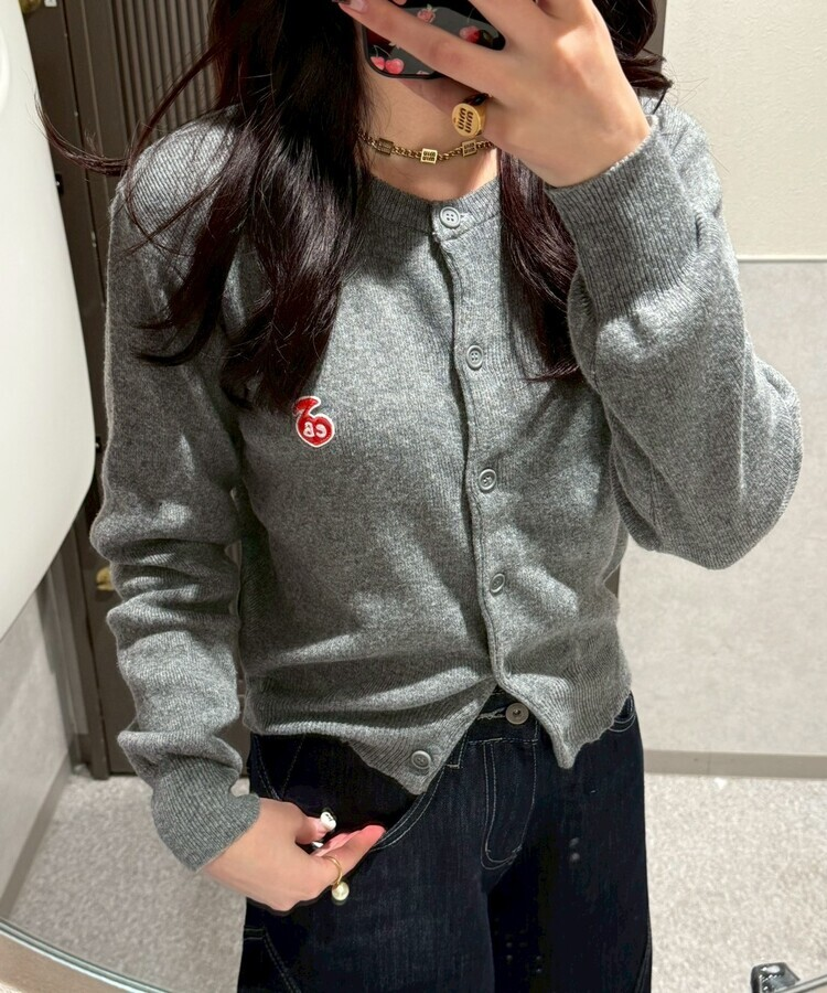 【❤️MADE】 刺繍ラウンドネックカーディガン GRAY