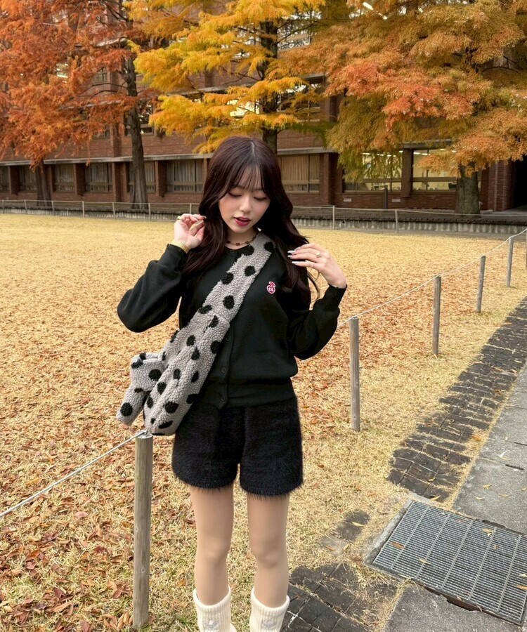 【❤️MADE】 刺繍ラウンドネックカーディガン BLACK