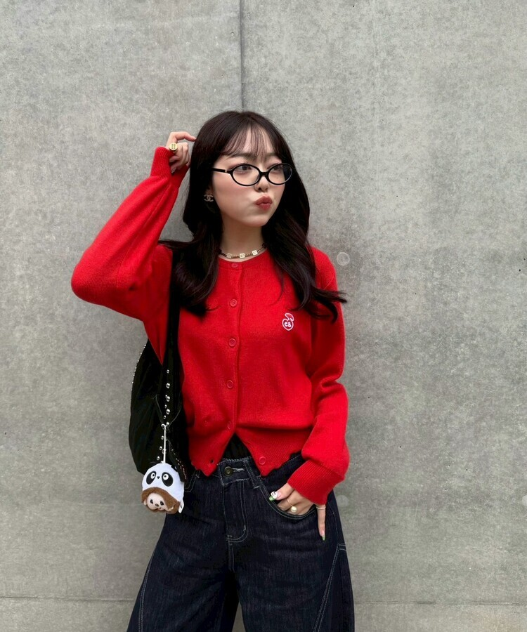 【❤️MADE】 자수 라운드 가디건 레드