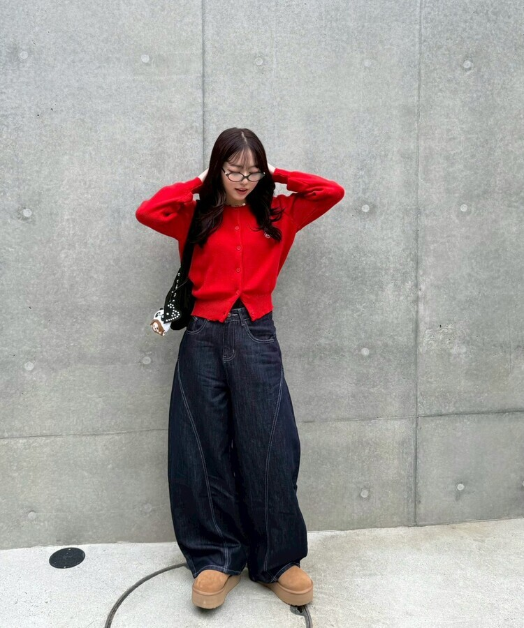 【❤️MADE】 자수 라운드 가디건 레드