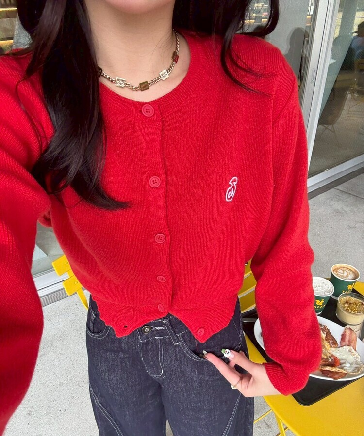 【❤️MADE】 자수 라운드 가디건 레드