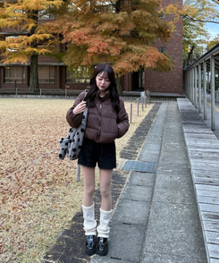 【❤️MADE】 ブローチ付きベーシックショートダウン BROWN