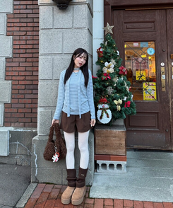 【❤️MADE/SET】ブローチ付きストライプＴシャツ SKY BLUE