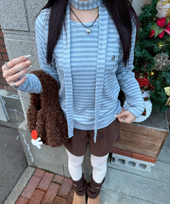 【❤️MADE/SET】ブローチ付きストライプＴシャツ SKY BLUE