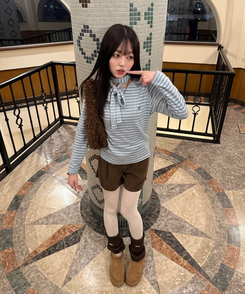 【❤️MADE/SET】ブローチ付きストライプＴシャツ SKY BLUE