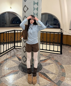 【❤️MADE/SET】ブローチ付きストライプＴシャツ SKY BLUE