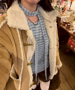 【❤️MADE/SET】ブローチ付きストライプＴシャツ SKY BLUE