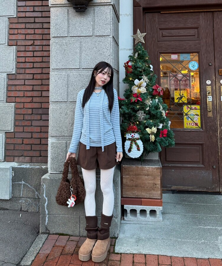 【❤️MADE/SET】ブローチ付きストライプＴシャツ SKY BLUE