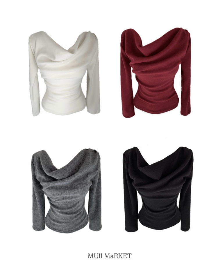 라라 드레이프 언발 셔링 긴팔 무지 블라우스 니트 티셔츠