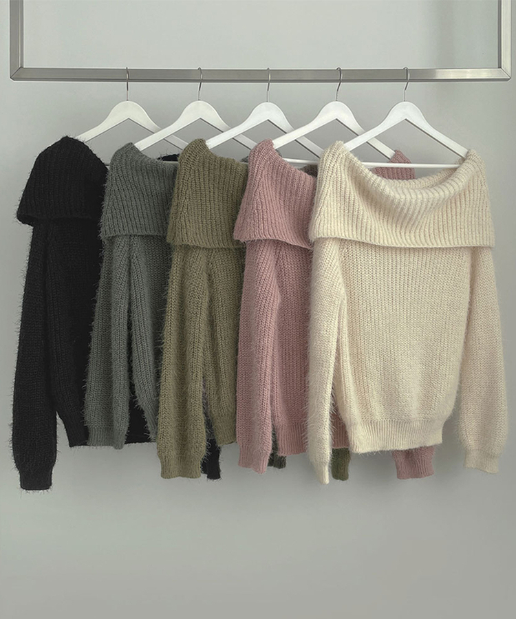 솔잎 가녀린 분위기 연말룩 크리스마스 오프숄더 니트