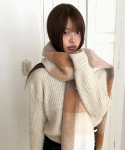 厚手チェックバイカラーロングマフラー(5color) BEIGE