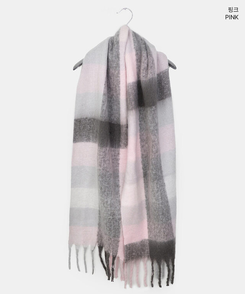 厚手チェックバイカラーロングマフラー(5color)