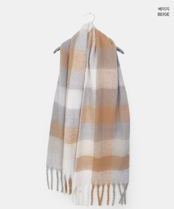 厚手チェックバイカラーロングマフラー(5color)