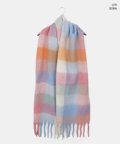 厚手チェックバイカラーロングマフラー(5color)